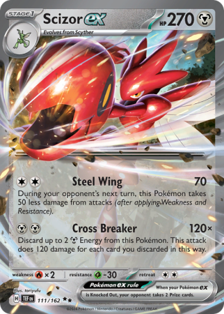 Pokémonkaart Scizor ex nummer 111/162 uit de set Temporal Forces (Scarlet & Violet)