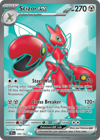 Pokémonkaart Scizor ex nummer 195/162 uit de set Temporal Forces (Scarlet & Violet)