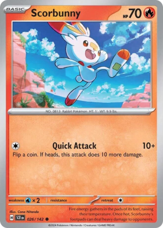 Pokémonkaart Scorbunny nummer 26/142 uit de set Stellar Crown (Scarlet & Violet)