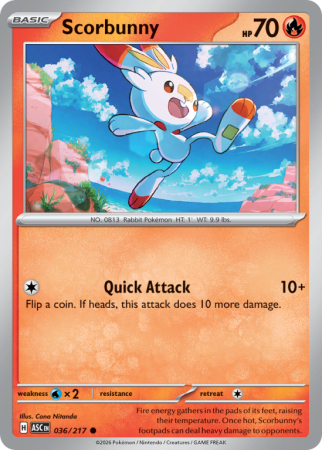 Pokémonkaart Scorbunny nummer 36/217