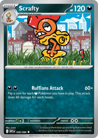 Pokémonkaart Scrafty nummer 58/86 uit de set White Flare (Scarlet & Violet)