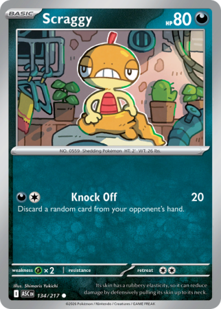 Pokémonkaart Scraggy nummer 134/217