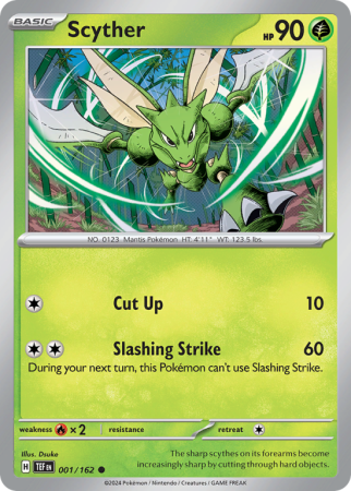 Pokémonkaart Scyther nummer 1/162 uit de set Temporal Forces (Scarlet & Violet)