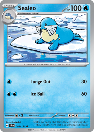Pokémonkaart Sealeo nummer 44/191 uit de set Surging Sparks (Scarlet & Violet)