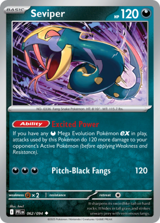 Pokémonkaart Seviper nummer 62/94 uit de set Phantasmal Flames (Mega Evolution)