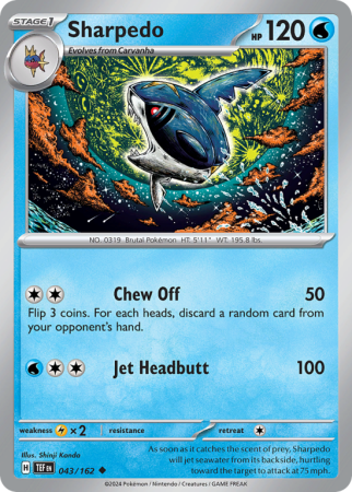 Pokémonkaart Sharpedo nummer 43/162 uit de set Temporal Forces (Scarlet & Violet)