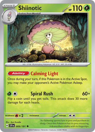 Pokémonkaart Shiinotic nummer 9/191 uit de set Surging Sparks (Scarlet & Violet)