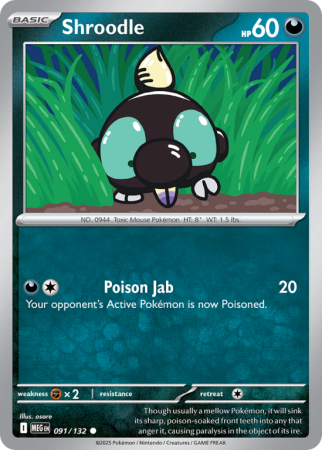 Pokémonkaart Shroodle nummer 91/132 uit de set Mega Evolution
