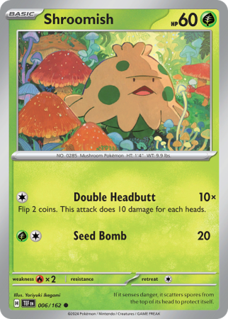 Pokémonkaart Shroomish nummer 6/162 uit de set Temporal Forces (Scarlet & Violet)