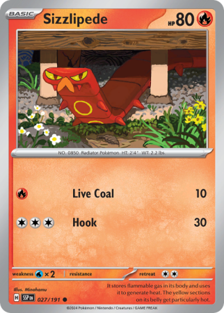 Pokémonkaart Sizzlipede nummer 27/191 uit de set Surging Sparks (Scarlet & Violet)