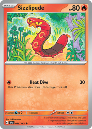 Pokémonkaart Sizzlipede nummer 36/162 uit de set Temporal Forces (Scarlet & Violet)