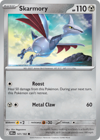 Pokémonkaart Skarmory nummer 141/182 uit de set Destined Rivals (Scarlet & Violet)