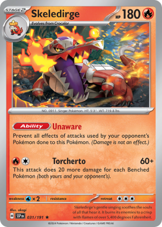 Pokémonkaart Skeledirge nummer 31/191 uit de set Surging Sparks (Scarlet & Violet)
