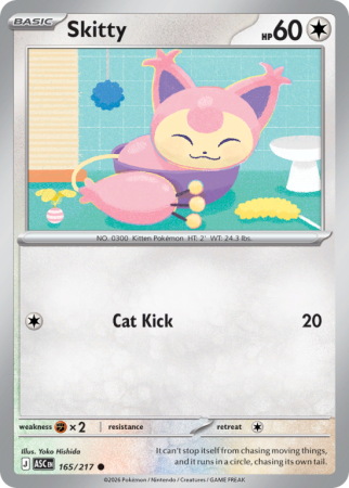 Pokémonkaart Skitty nummer 165/217 uit de set Ascended Heroes (Mega Evolution)