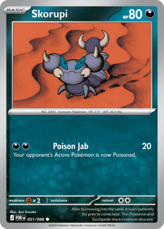 Pokémonkaart Skorupi nummer 51/88 uit de set Perfect Order (Mega Evolution)