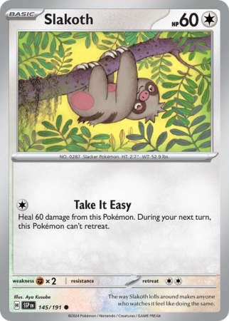 Pokémonkaart Slakoth nummer 145/191 uit de set Surging Sparks (Scarlet & Violet)