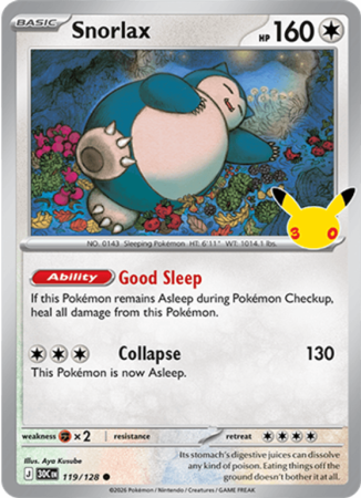 Pokémonkaart Snorlax nummer 119/128 uit de set 30th Celebration (Mega Evolution)