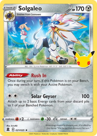 Pokémonkaart Solgaleo nummer 21/25 uit de set Celebrations (Sword & Shield)
