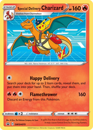 Pokémonkaart Special Delivery Charizard nummer SWSH075/103 uit de set SWSH Black Star Promos (Sword & Shield)