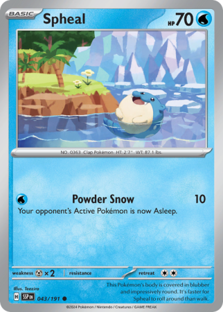 Pokémonkaart Spheal nummer 43/191 uit de set Surging Sparks (Scarlet & Violet)