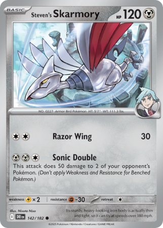 Pokémonkaart Steven's Skarmory nummer 142/182