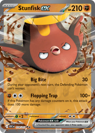Pokémonkaart Stunfisk ex nummer 114/217 uit de set Ascended Heroes (Mega Evolution)