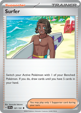 Pokémonkaart Surfer nummer 187/191 uit de set Surging Sparks (Scarlet & Violet)
