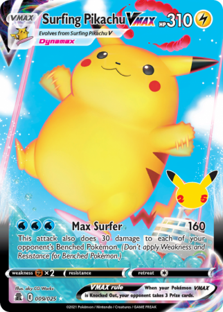 Pokémonkaart Surfing Pikachu VMAX nummer 9/25