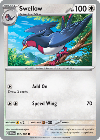 Pokémonkaart Swellow nummer 157/182 uit de set Destined Rivals (Scarlet & Violet)