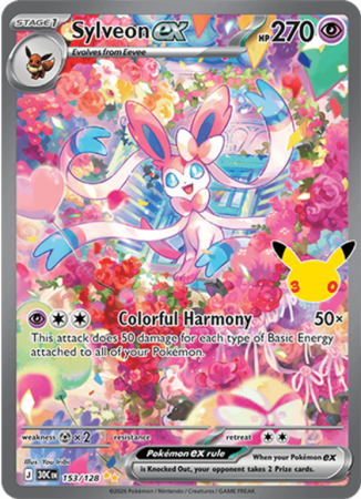 Pokémonkaart Sylveon ex nummer 153/128 uit de set 30th Celebration (Mega Evolution)
