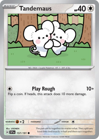 Pokémonkaart Tandemaus nummer 157/191 uit de set Surging Sparks (Scarlet & Violet)