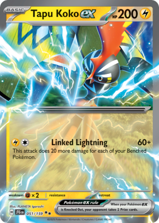 Pokémonkaart Tapu Koko ex nummer 51/159 uit de set Journey Together (Scarlet & Violet)