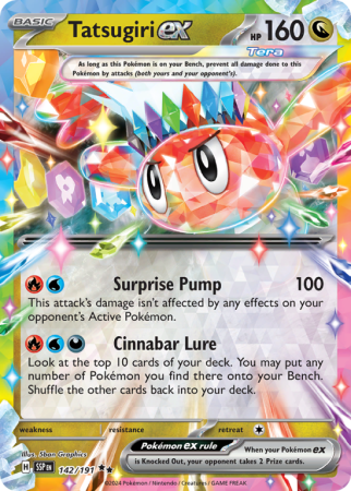 Pokémonkaart Tatsugiri ex nummer 142/191 uit de set Surging Sparks (Scarlet & Violet)