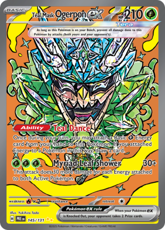 Pokémonkaart Teal Mask Ogerpon ex nummer 145/131 uit de set Prismatic Evolutions (Scarlet & Violet)