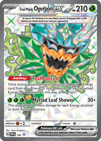 Pokémonkaart Teal Mask Ogerpon ex nummer 166/14