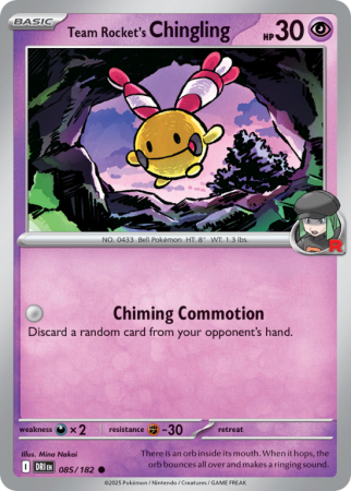 Pokémonkaart Team Rocket's Chingling nummer 85/182 uit de set Destined Rivals (Scarlet & Violet)