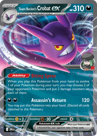 Pokémonkaart Team Rocket's Crobat ex nummer 122/182 uit de set Destined Rivals (Scarlet & Violet)