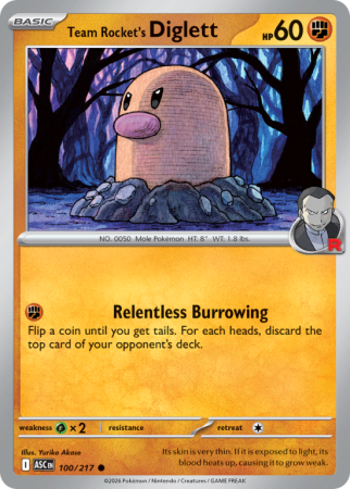 Pokémonkaart Team Rocket's Diglett nummer 100/217 uit de set Ascended Heroes (Mega Evolution)