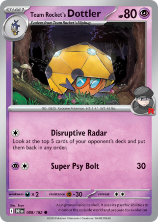 Pokémonkaart Team Rocket's Dottler nummer 88/182 uit de set Destined Rivals (Scarlet & Violet)