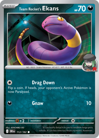 Pokémonkaart Team Rocket's Ekans nummer 112/182 uit de set Destined Rivals (Scarlet & Violet)