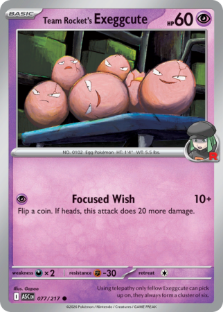 Pokémonkaart Team Rocket's Exeggcute nummer 77/217 uit de set Ascended Heroes (Mega Evolution)