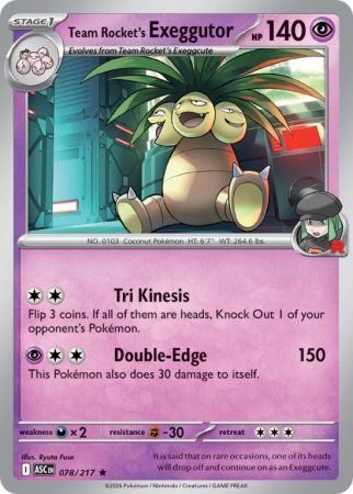 Pokémonkaart Team Rocket's Exeggutor nummer 78/217 uit de set Ascended Heroes (Mega Evolution)