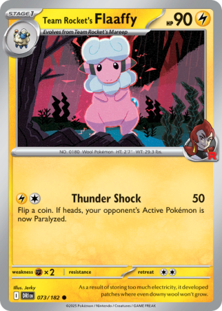 Pokémonkaart Team Rocket's Flaaffy nummer 73/182 uit de set Destined Rivals (Scarlet & Violet)