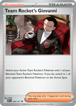 Pokémonkaart Team Rocket's Giovanni nummer 204/217 uit de set Ascended Heroes (Mega Evolution)