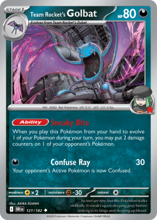 Pokémonkaart Team Rocket's Golbat nummer 121/182 uit de set Destined Rivals (Scarlet & Violet)