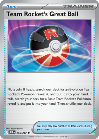 Pokémonkaart Team Rocket's Great Ball nummer 205/217 uit de set Ascended Heroes (Mega Evolution)