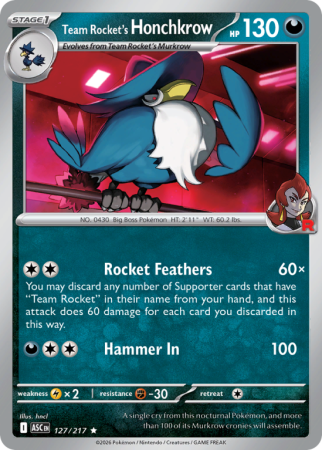 Pokémonkaart Team Rocket's Honchkrow nummer 127/217 uit de set Ascended Heroes (Mega Evolution)
