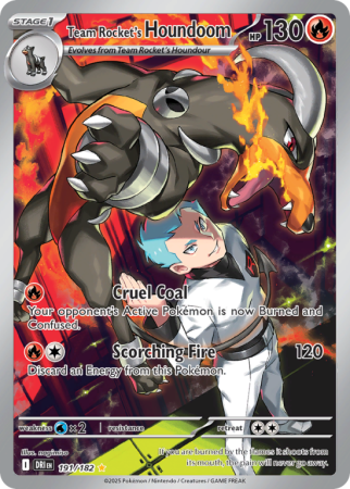 Pokémonkaart Team Rocket's Houndoom nummer 191/182 uit de set Destined Rivals (Scarlet & Violet)