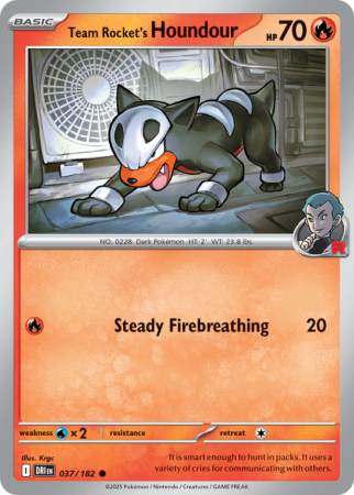 Pokémonkaart Team Rocket's Houndour nummer 37/182 uit de set Destined Rivals (Scarlet & Violet)