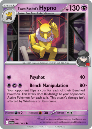 Pokémonkaart Team Rocket's Hypno nummer 80/182 uit de set Destined Rivals (Scarlet & Violet)